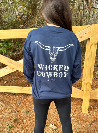 Wicked Cowboy Long Sleeve Shirt - Navy Blue